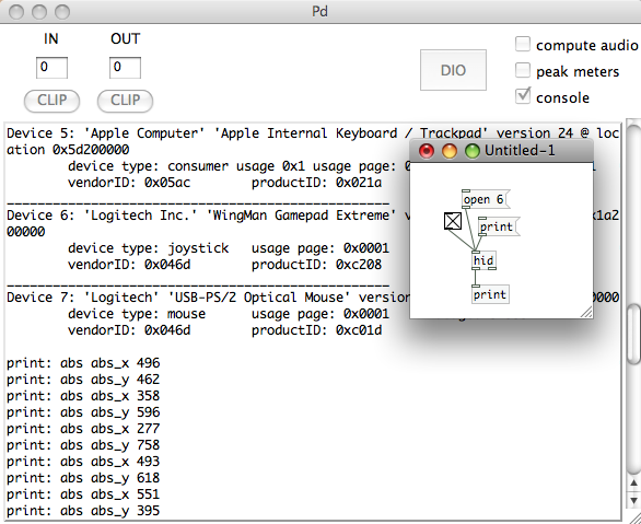 printing the gamepad data to the Pd window