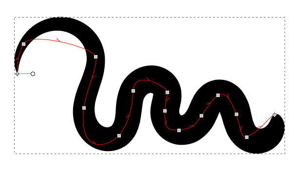 The width of the path can be changed with the white circular handle.