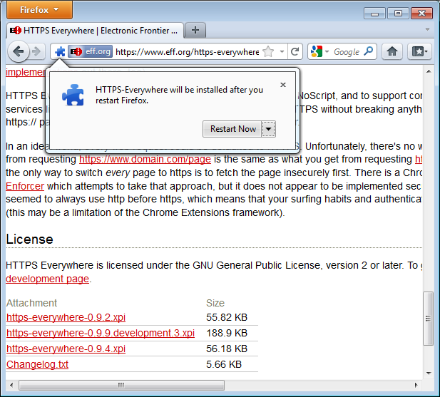 HTTPS Everywhere asennetaan