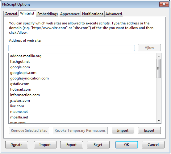 NoScriptin whitelist