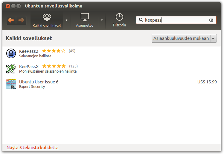 KeePassX sovellusvalikoimassa